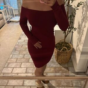 Express Burgundy Off-Shoulder Long Sleeve Bodycon Dress